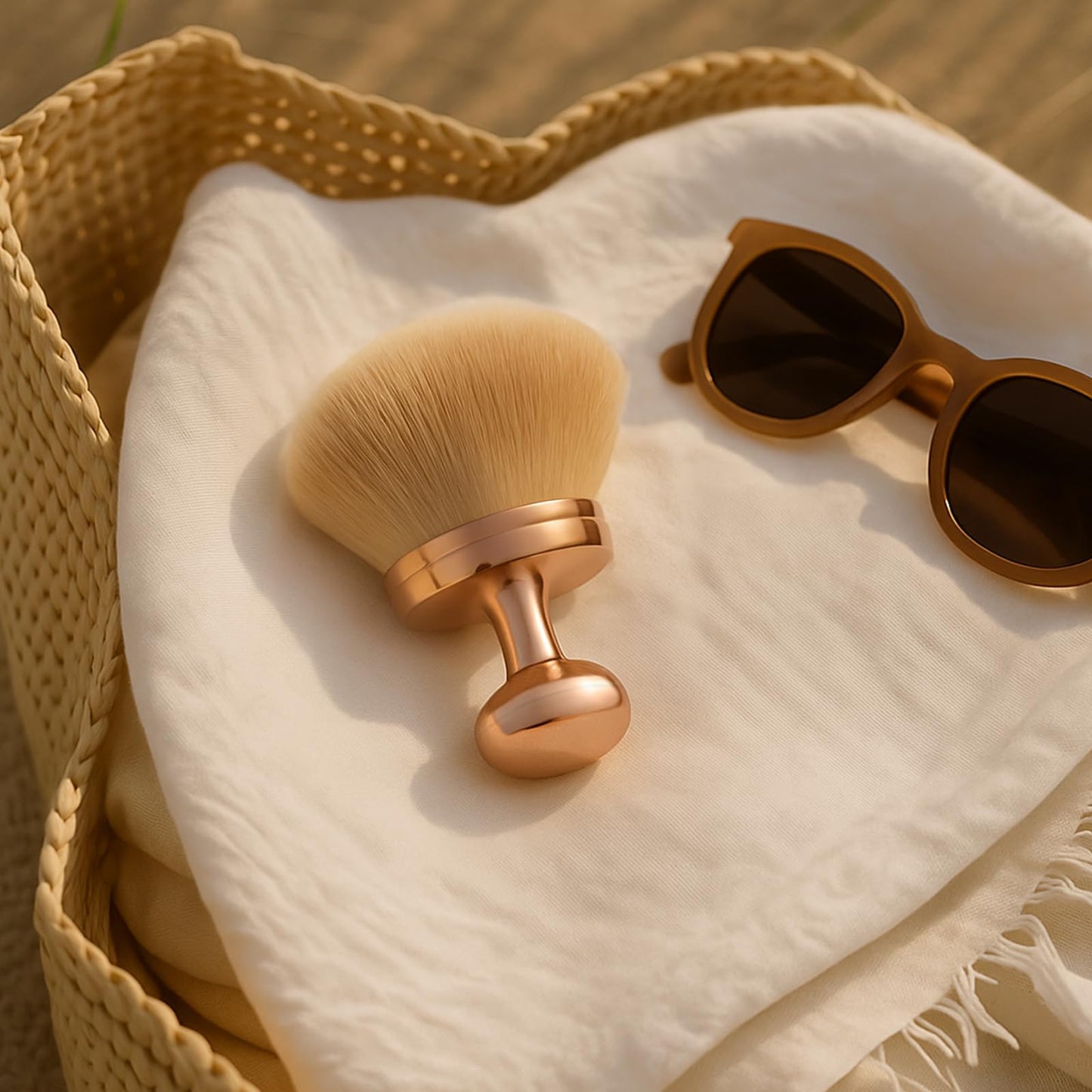 OriginButy Kabuki Self Tanner Brush – Round Dome Blending Brush for Face & Body, Palm-Grip Applicator for Smooth, Streak-Free Tan | Soft Synthetic Bristles, Washable & Reusable (Gold)