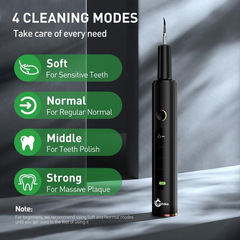 Plaque Remover for Teeth - Tartar Remover for Teeth, Dental Calculus Remover Teeth Cleaning Kit 4 Speed Modes with 4 Replaceable Heads, IPX6 Waterproof with LED Light
