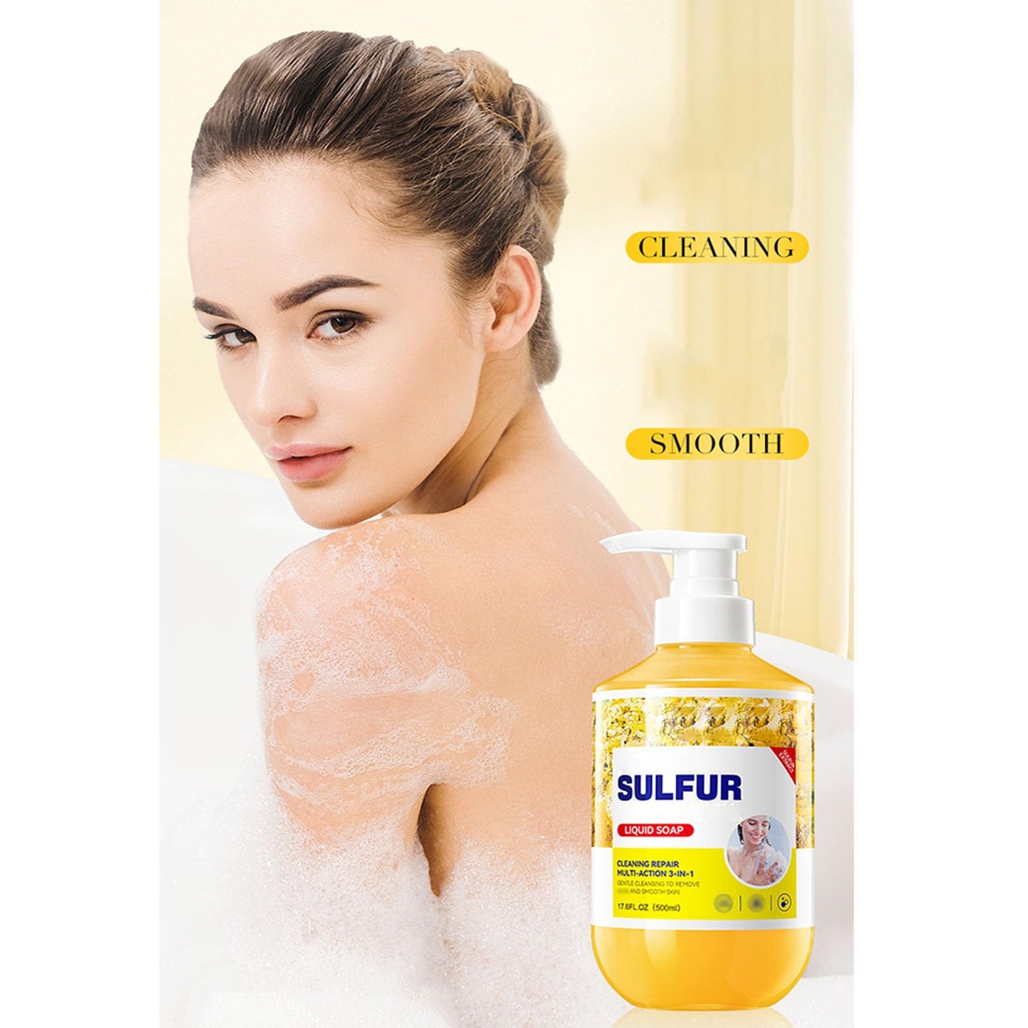 Sulfur Body Wash,Cleaning Repair Multi-Action Cleanser and Shower Gel 3-in-1,500ml Clean Refreshing Soothes Gentle Daily Body Clean for Women and Men