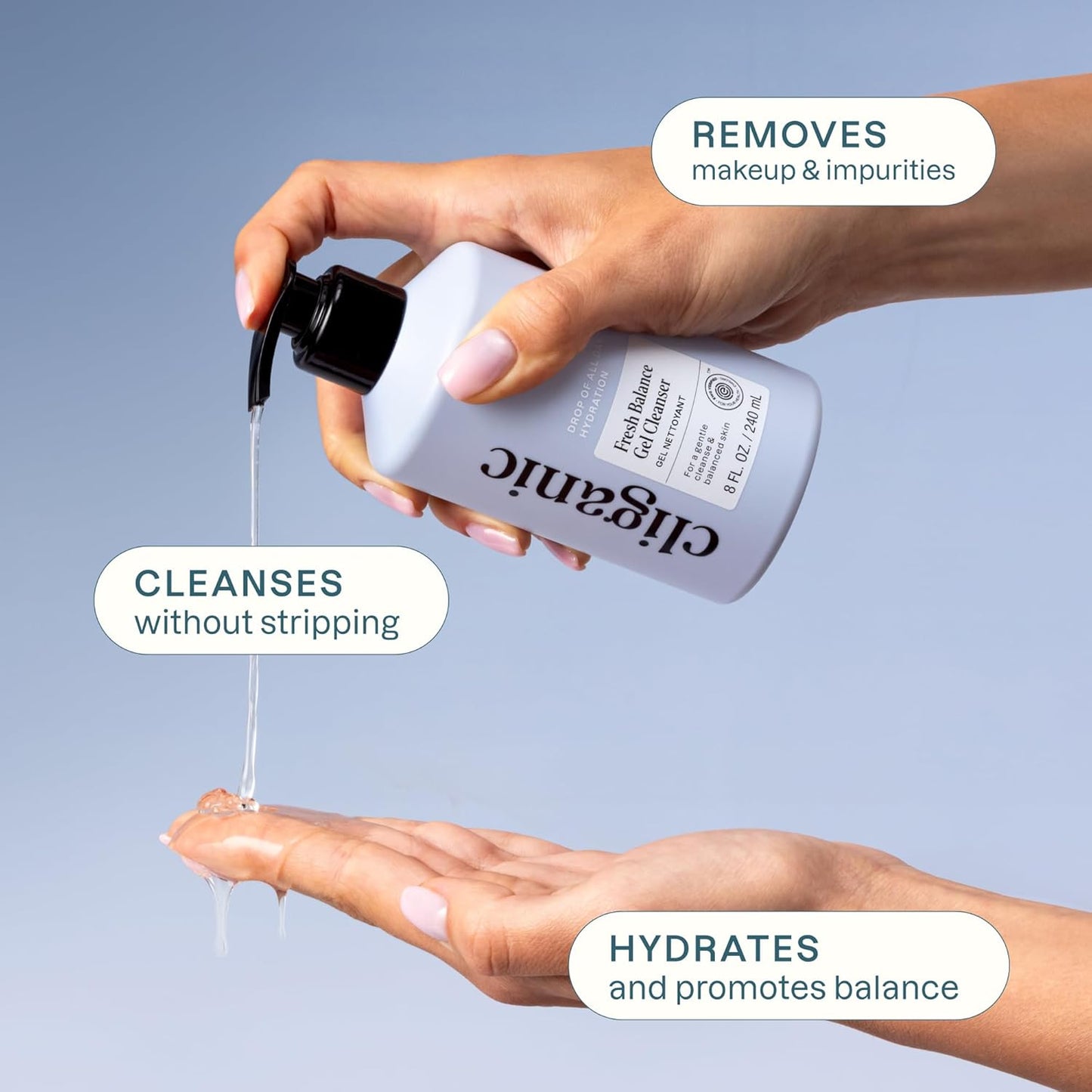 Cliganic Hydrating Facial Gel Cleanser - Gentle Face Wash with Jojoba, Rosehip & Argan Oils | Balanced Glowing Skin
