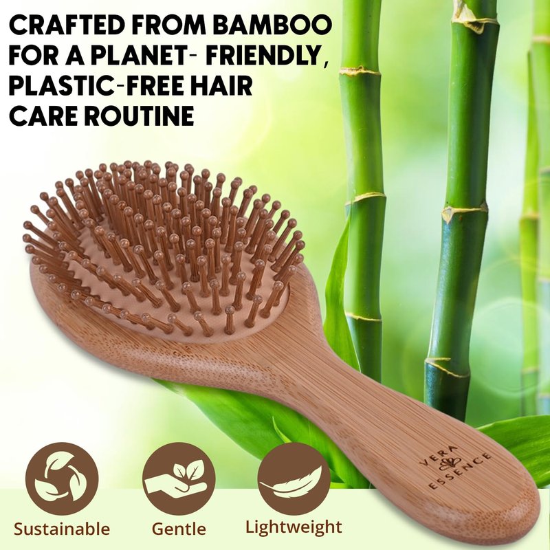 Bamboo Hair Growth Brush - Natural Bristle Detangling Paddle for All Hair Types | Ergonomic Handle for Men & Women