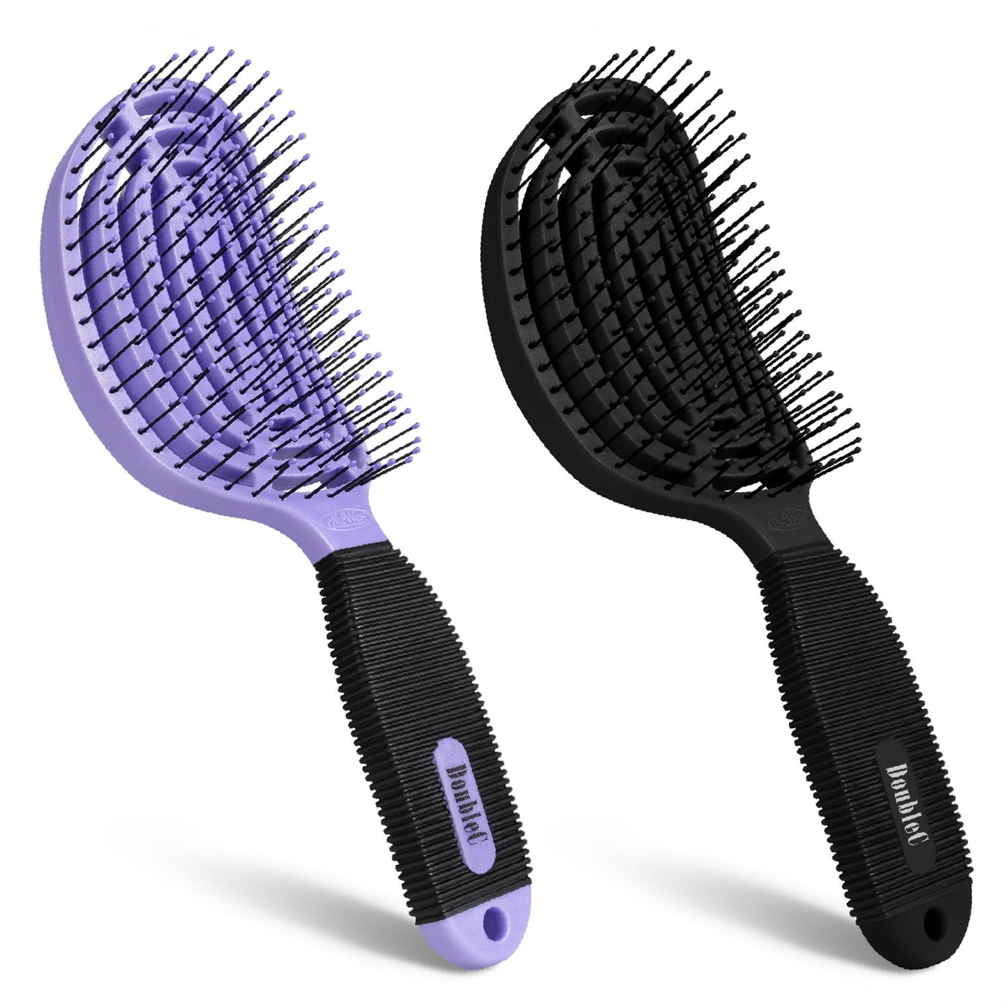 NuWay DoubleC Scalp Care Hair Brush Bundle – Patented Double Curve Design for Gentle Detangling, Scalp Massage & Healthy-Looking Hair, 2-Pack (Violet+Black)