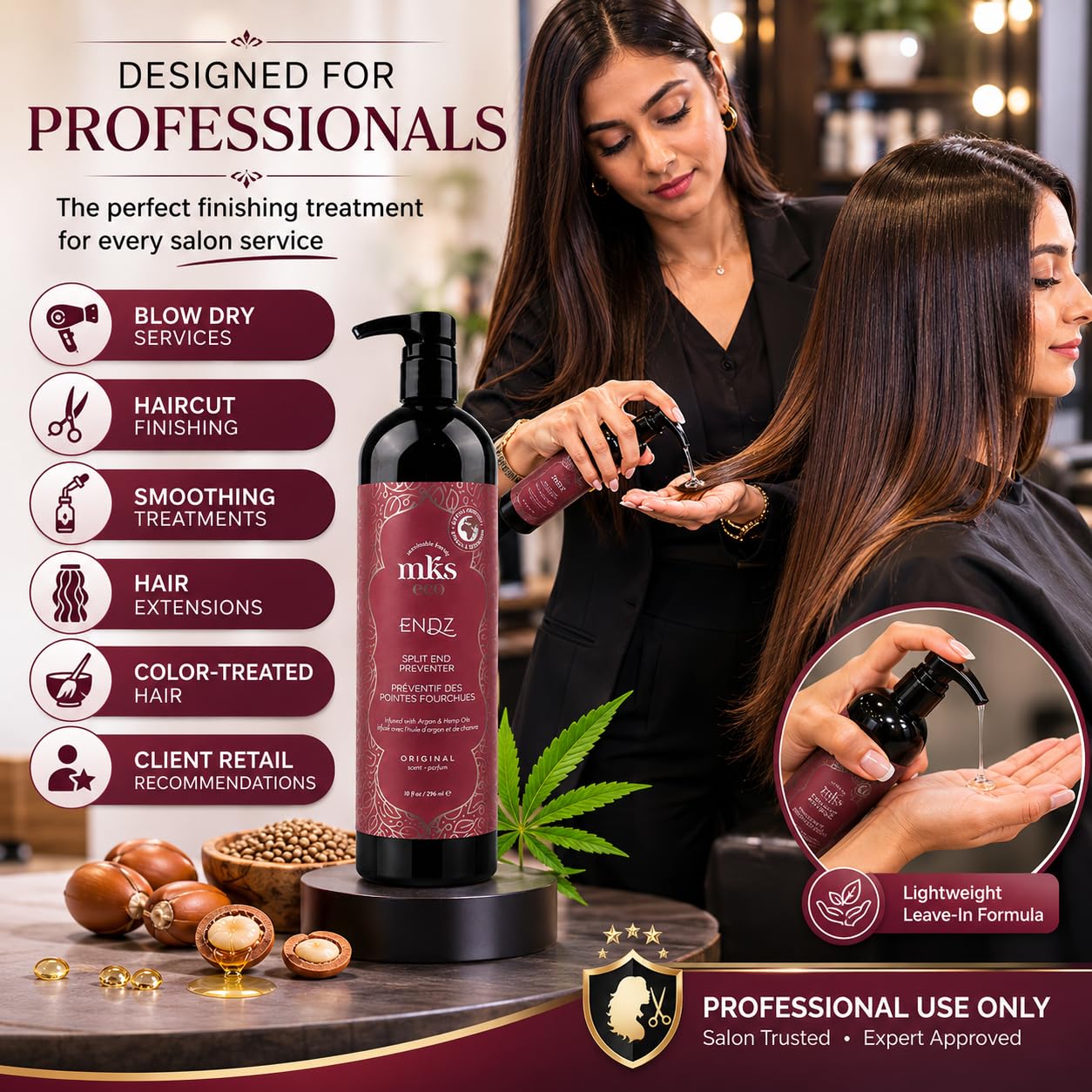 MKS eco Endz, Original Scent - 10 fl oz - Split End Mender & Preventer - Moroccan Argan Oil, Hemp Seed Oil - Vegan & Cruelty Free