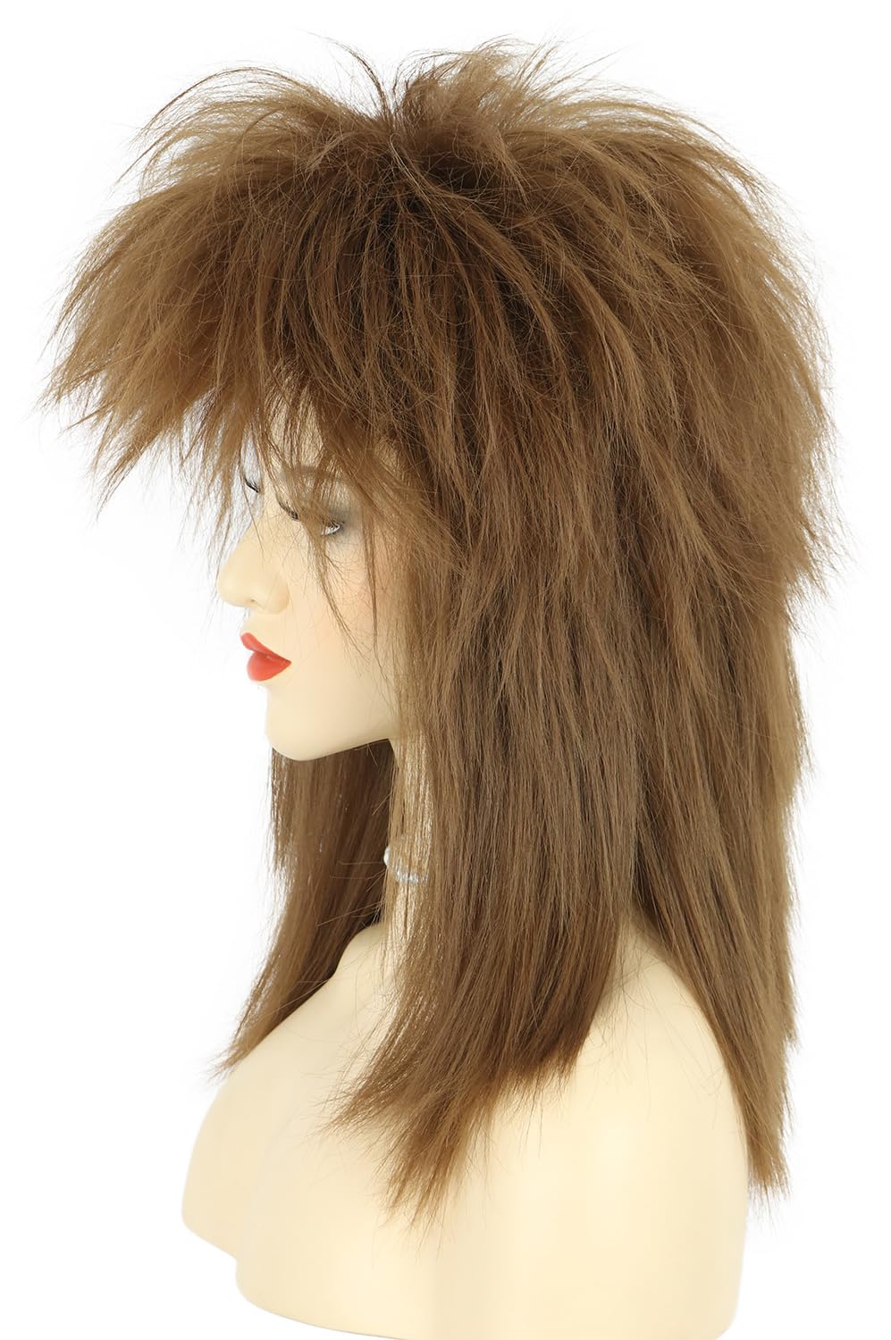 Long Curly Brown Wig for Women & Men - 70s/80s Rocker Mullet Costume | Perfect for Halloween & Cosplay