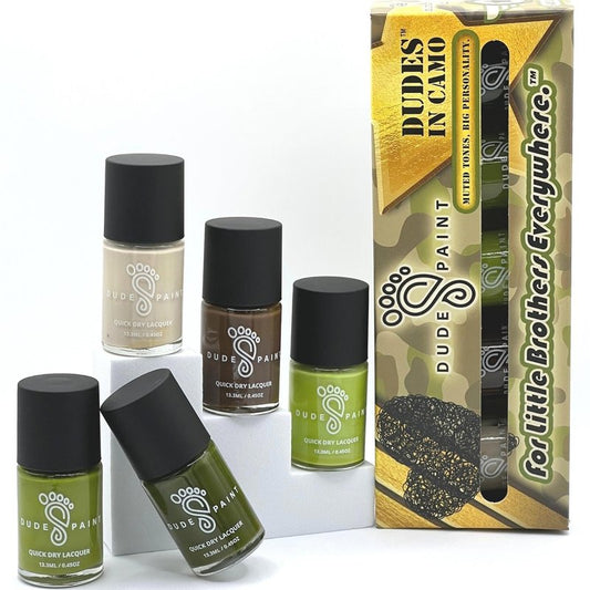 Dude Paint Dudes in Camo (Military/Camouflage) Nail Polish Set for Boys Pack of 5 Colors