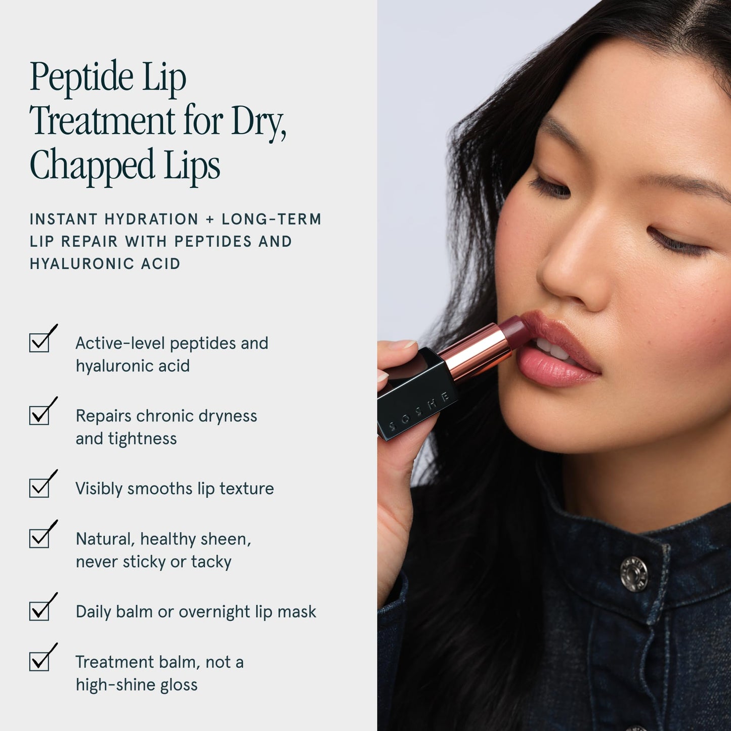 SOSHE Beauty - Peptide Glow Hydrating Lip Treatment | Intense Moisture | Peptides, Vitamin E, Hyaluronic Acid | Cruelty-Free, Certified Plastic Negative (Kismet - Deep Berry)