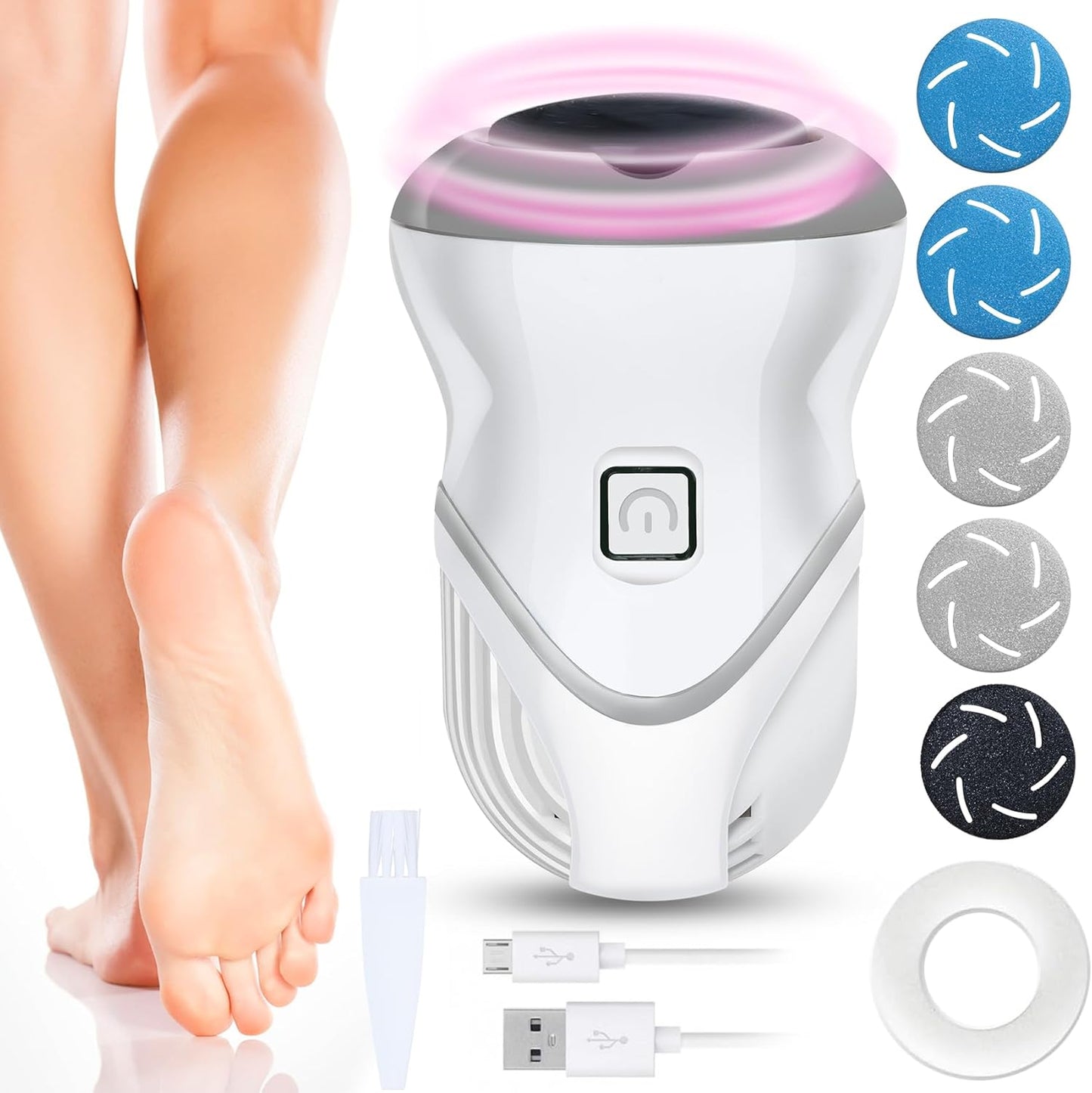 Electric Foot Callus Remover - Rechargeable Pedicure Tool with 2 Speeds & 6 Grinding Heads | Portable Foot File for Cracked Heels