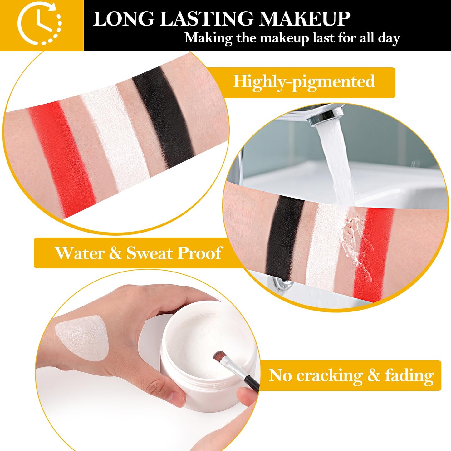 Halloween Makeup Kit for Adult, Black White Red Face Paint for Zombie Skeleton Clown Makeup with 4 Brushes, 2 Sponges, 6 Tattoos, Oil-based Face Painting Kit for Halloween Costume, Theme Cosplay
