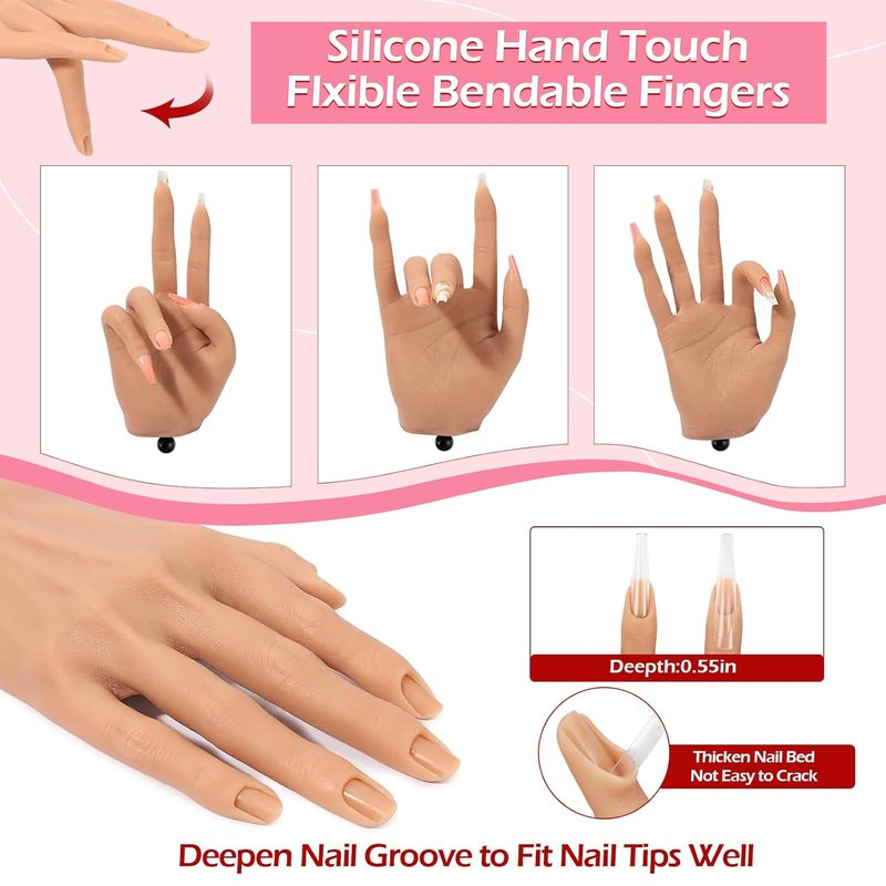 Acrylic Nail Practice Hand - Realistic Silicone Mannequin for Flexible Training | Visible Joints