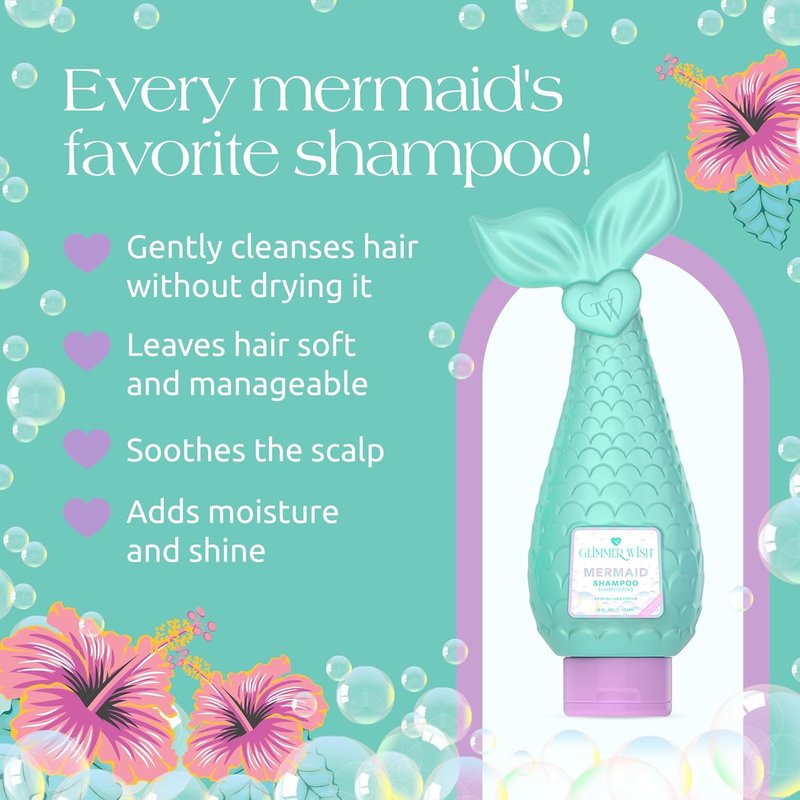 Glimmer Wish Mermaid Kids Shampoo - Paraben & Sulfate Free, Tropical Beach Scent | 12 Fl Oz