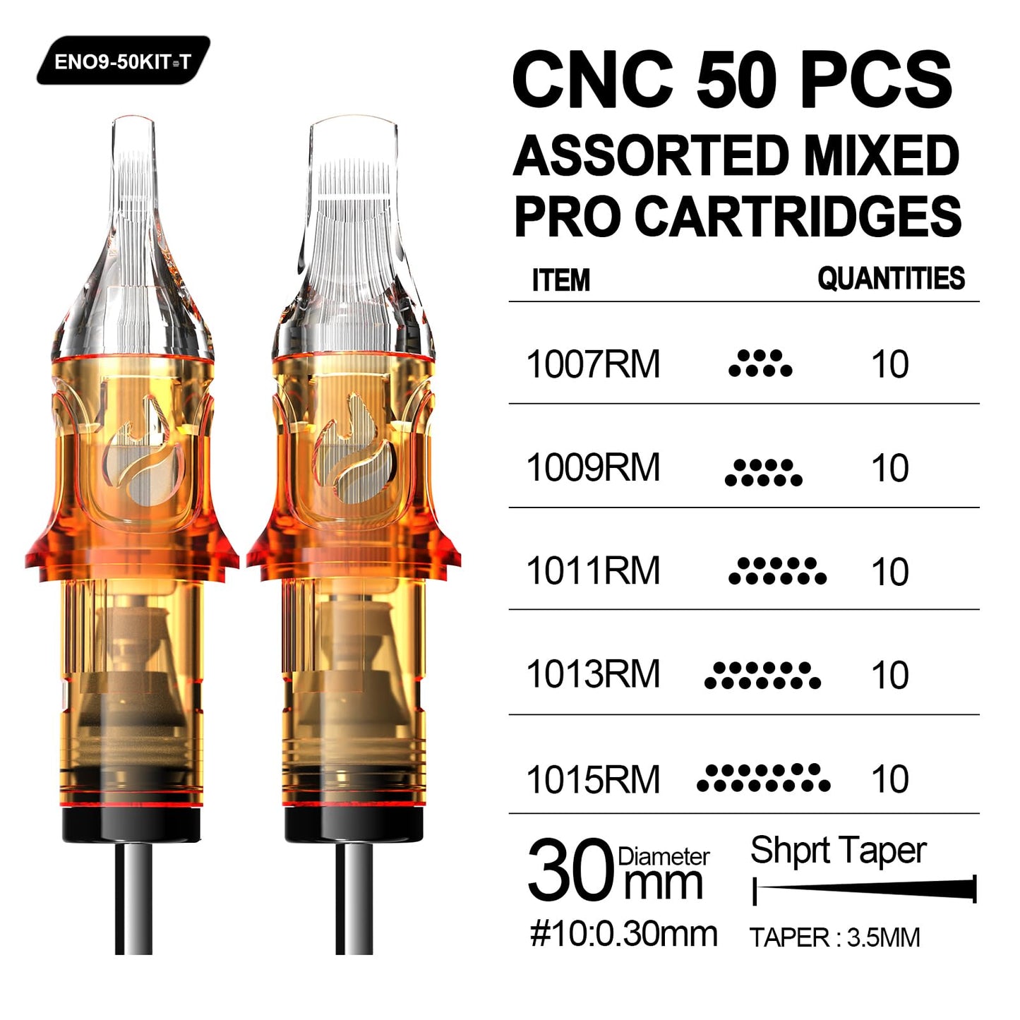 CNC Tattoo Cartridges Needles 50pc #10 Bugpin Round Magnum Tattoo Needle Mixed Cartridge 7RM 9RM 11RM 13RM 15RM with Membrane Professional Disposable Tattoo Needles EN09-50KIT-T
