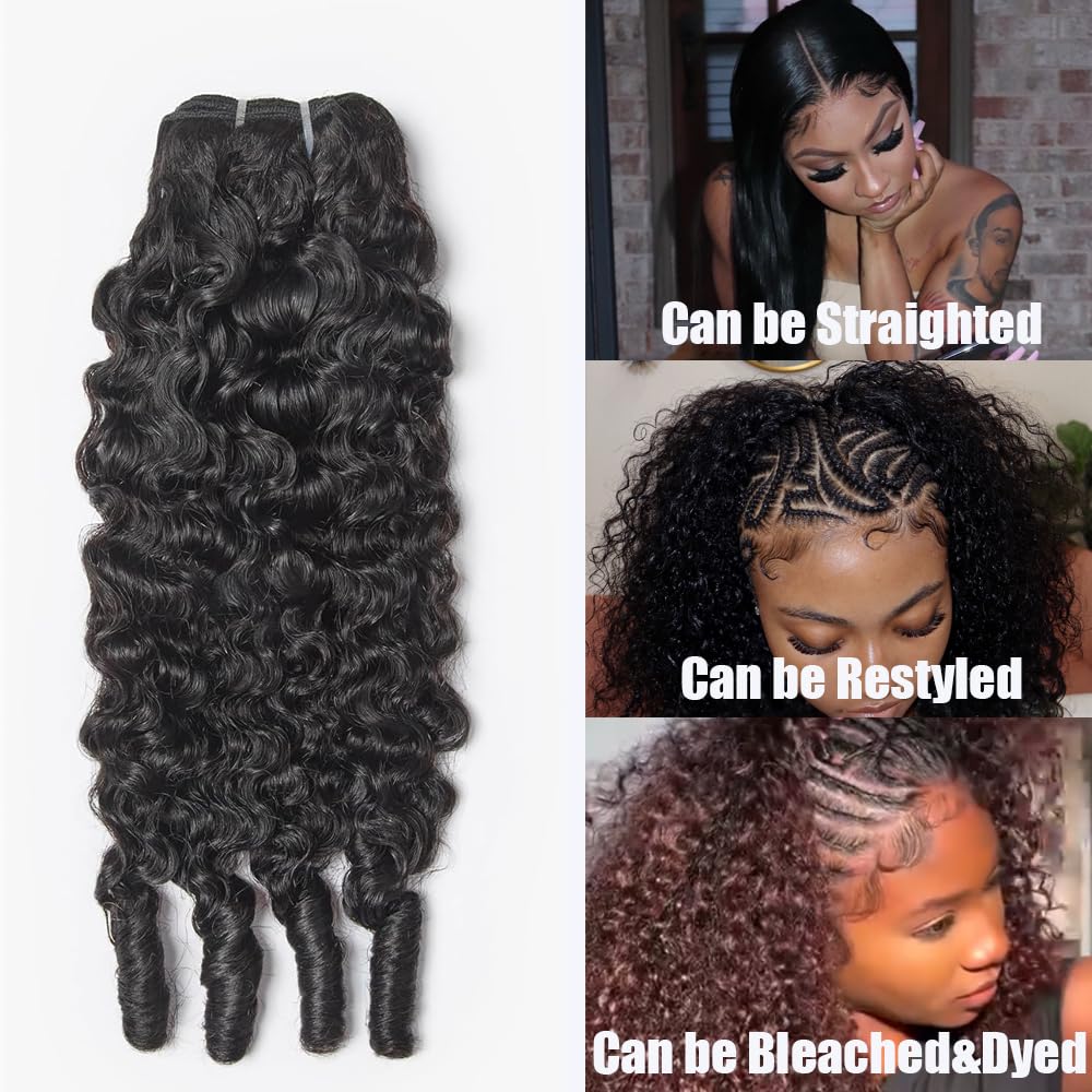 TryRich Burmese Curly Bundles Human Hair 14 Inches 3C4A Water Wave Quick Weave with Spiral Curly End 100% Unprocessed Kinky Curly Human Bundles in Hair Extensions Natural Black