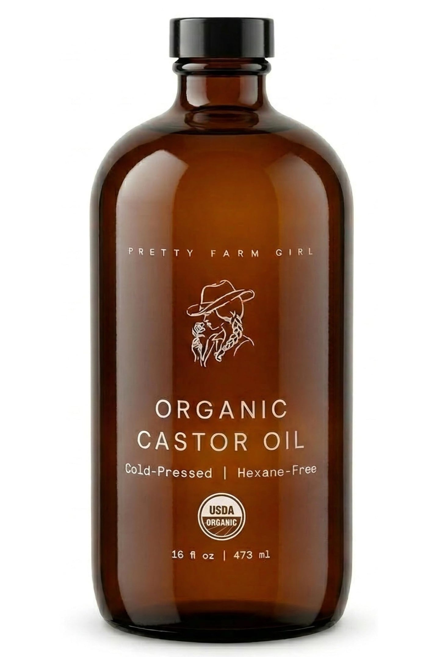 Pretty farm girl Pure Organic Castor Oil - Cold-Pressed & Hexane-Free - 100% Pure - Amber Glass Bottle - All Skin & Hair Types