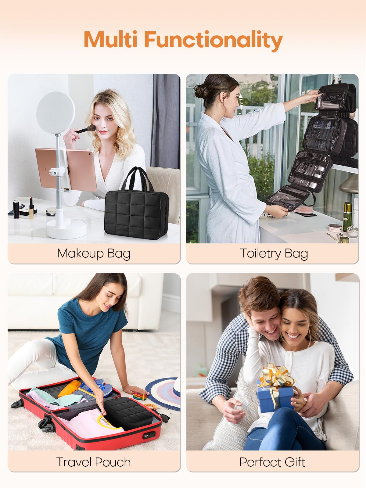 Manuqia Travel Toiletry Bag with Separate Jewelry Organizer, Water-resistant Makeup Bag with Hanging Hook, Large Capacity Travel Organizer for Toiletries, Cosmetic, Vacation Essentials - Large