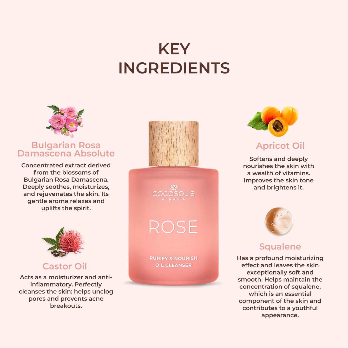 COCOSOLIS ROSE Purify & Nourish Oil Cleanser, moisturizing cleansing oil and make-up remover, vegan, with rose extract and vitamin E