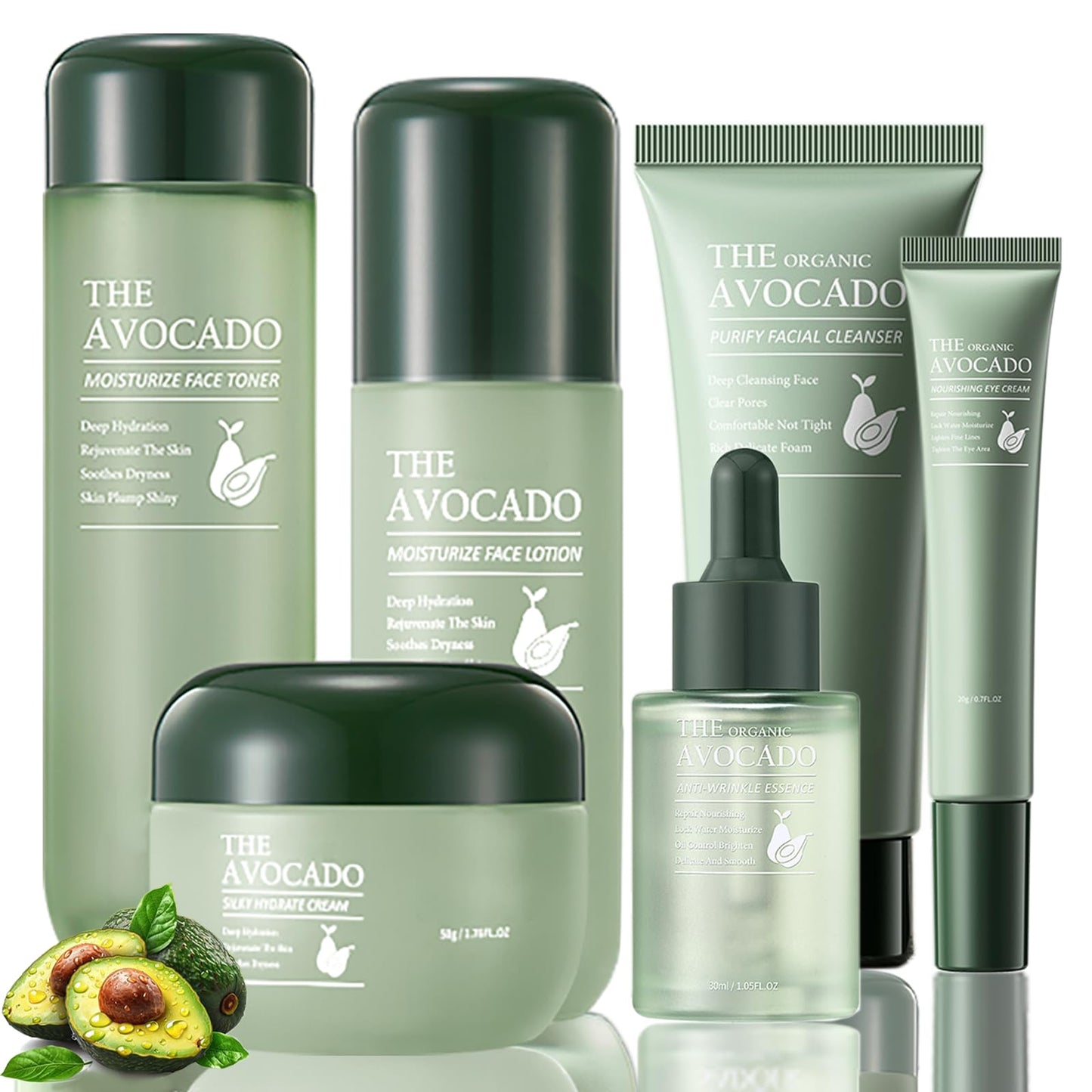 Avocado Facial Set - 6PCS, Cleansing to Lotion to Rich Cream, Korean, Anti-Aging Women's Gift