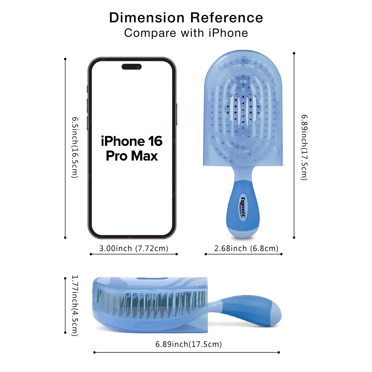 NuWay TravelC Detangling Hair Brush Set (2 Brushes) – Mix-n-Match Travel Case Colors, Patented Curved Vented Design with Protective Case for Wet or Dry Hair