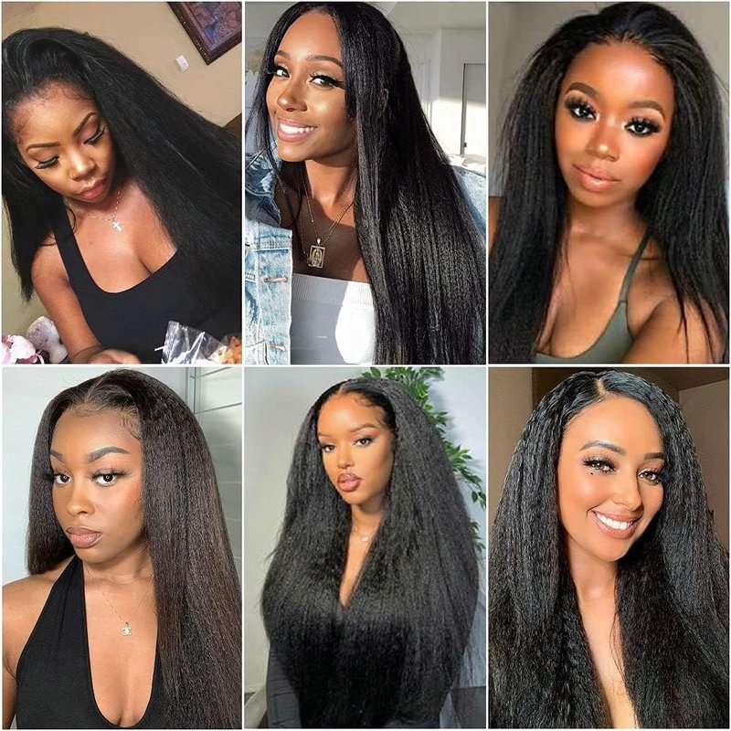 datanala Brazilian Virgin Kinky Straight Human Hair 3 Bundles with 4x4 Lace Closure 12 14 16+10 100% Virgin Yaki Human Hair Bundles With Closure Free Part Natural Black Color