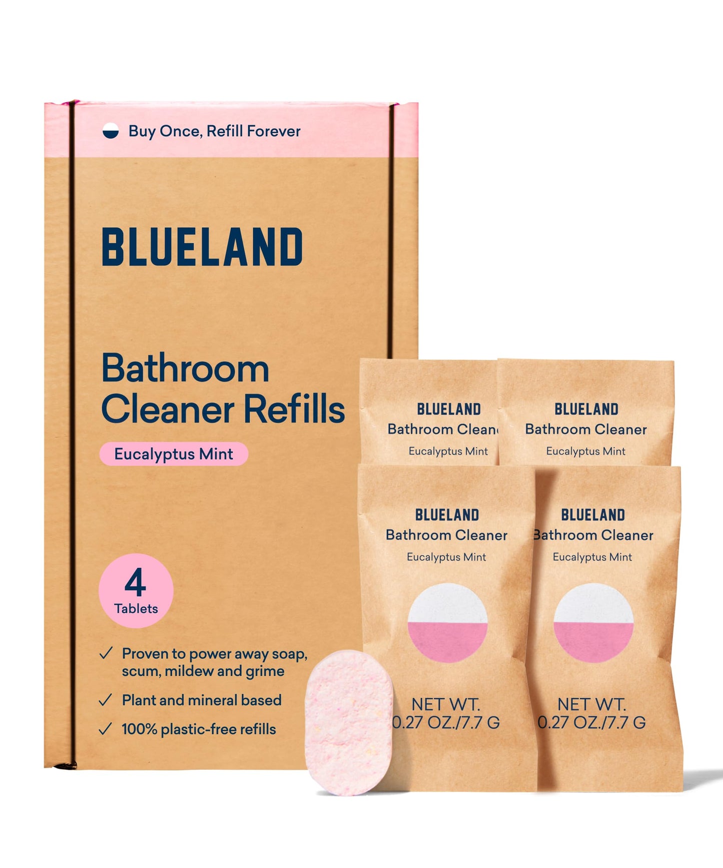BLUELAND Clean Home Kit Refills (4P) | Foaming Hand Soap Tablet Refills | Multi-surface All Purpose Cleaner Refill Tablet | Bathroom Cleaner Refill Tablet | Eco Friendly Products & Cleaning Supplies