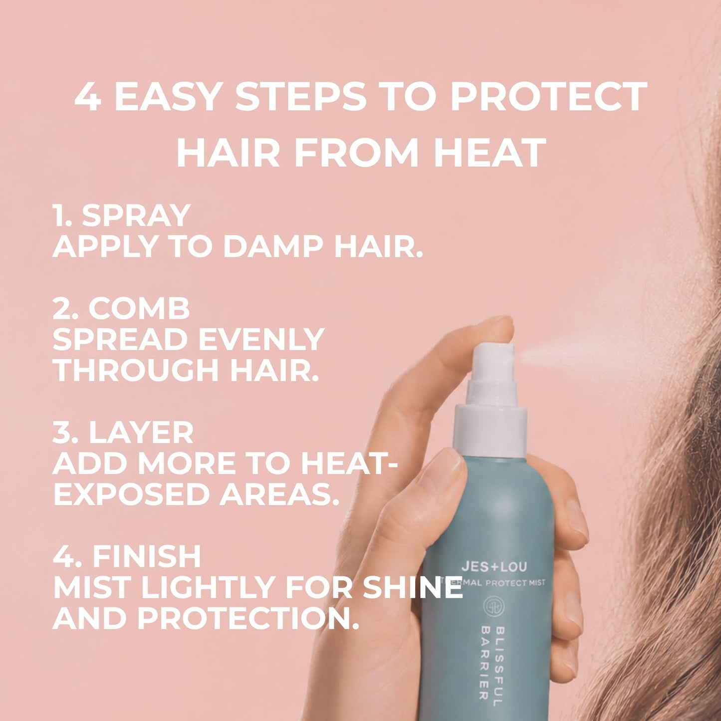 Jess & Lou Beauty Heat Protectant Spray with Natural Ingredients for Smooth, Frizz-Free Hair, Sulfate-Free Vegan Thermal Protection Mist for Blow Dry & Flat Iron, Toxin-Free Shine Spray (4 fl. oz)