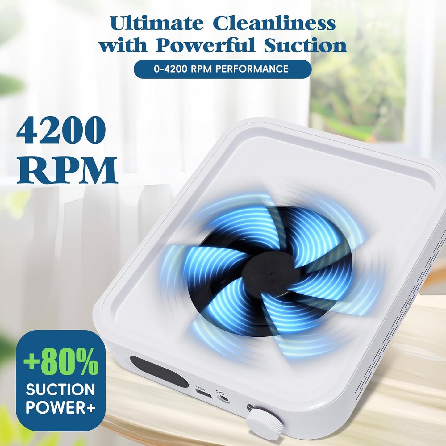 Rechargeable Nail Dust Collector - Professional LED Display with Adjustable Speed | 2 Reusable Filters for Acrylic Nails