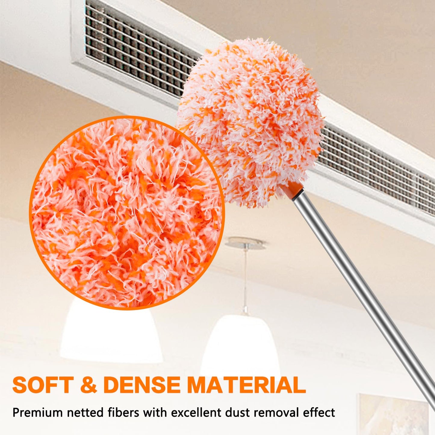 Ceiling Fan Cleaner Duster Reusable Microfiber Ceiling Fan Blade Cleaner Removable Duster with Extension Pole Adjusts 13 to 49.7 Inch for Cleaning Walls Furniture Door Window Top (Orange White)