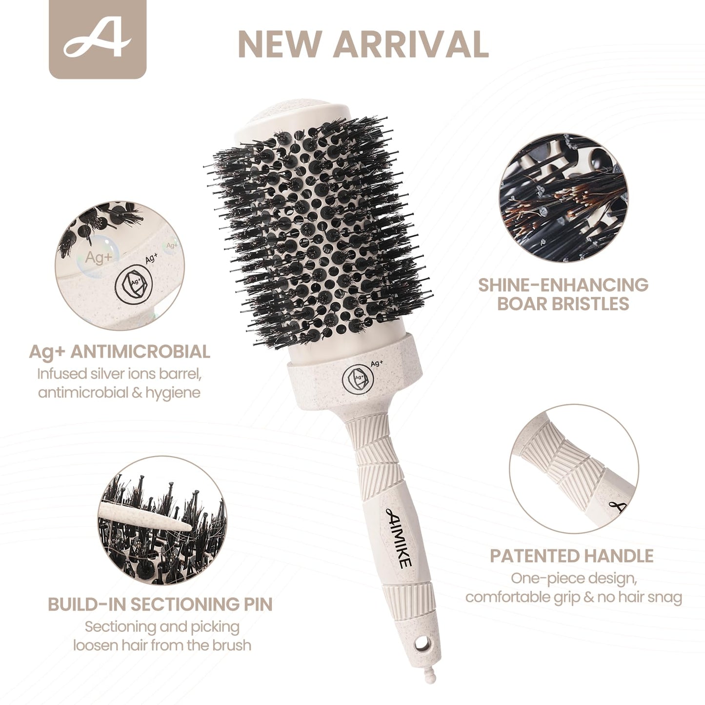AIMIKE Large Nano Thermal Ceramic Round Brush with Barrel 2.1 inch for Blow Drying, Volume Blow Out and Curling Hair Styling (3.4 inch)