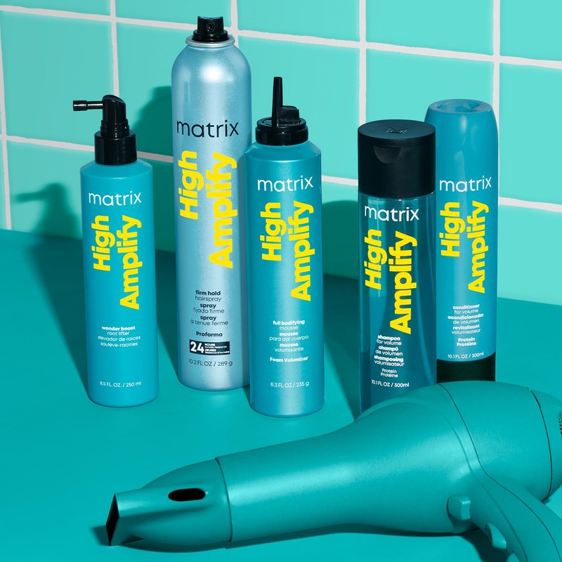 Matrix High Amplify Foam Volumizer Full Bodifying Mousse - Lightweight Lasting Volume, Thickening & Conditioning Shine, For Fine and Limp Hair, Salon Hair Styling, 8.3 Oz