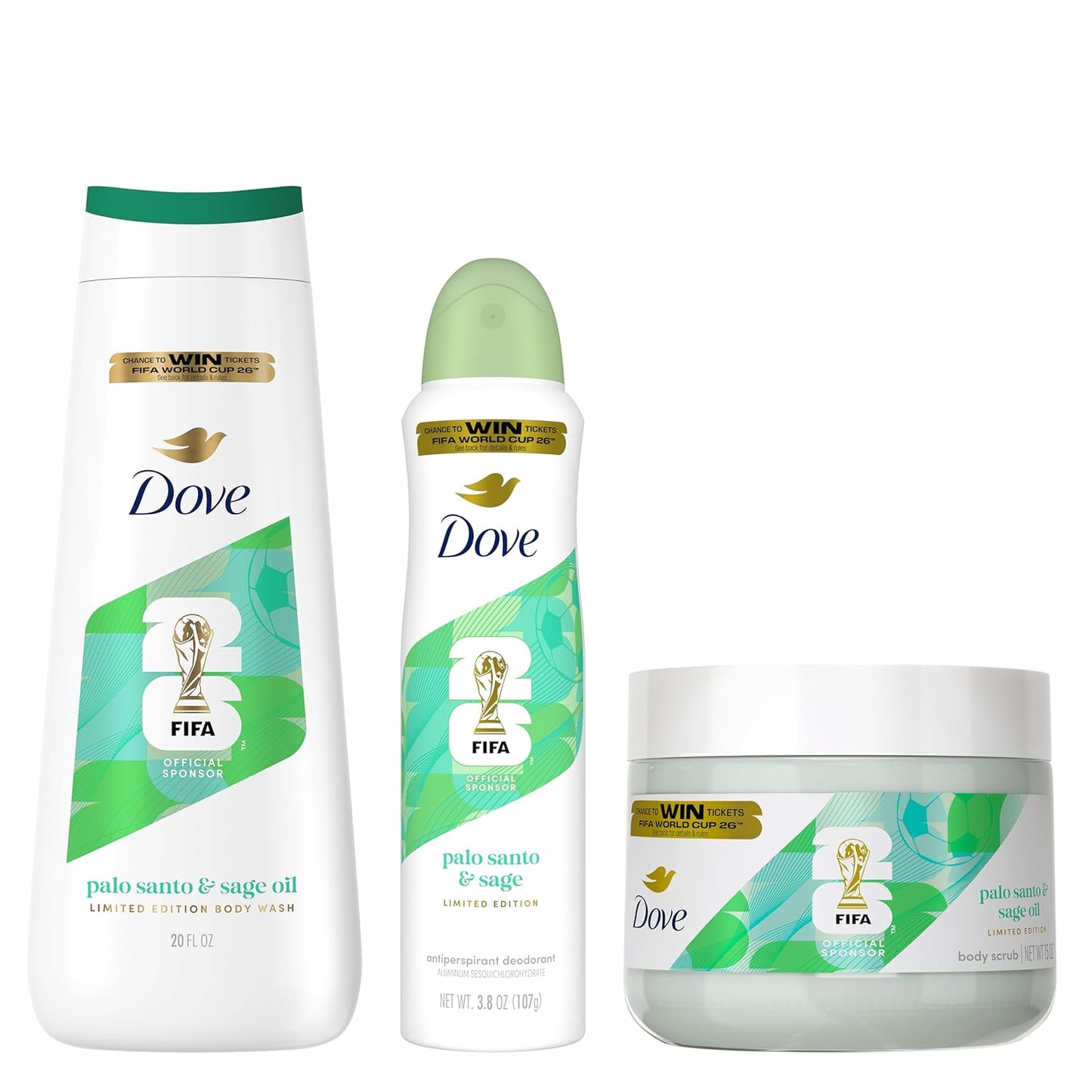 Dove Hydrating Regimen 3-Pack | FIFA World Cup 2026 Body Wash with Palo Santo & Sage Oil, 24-Hour Nourishing MicroMoisture
