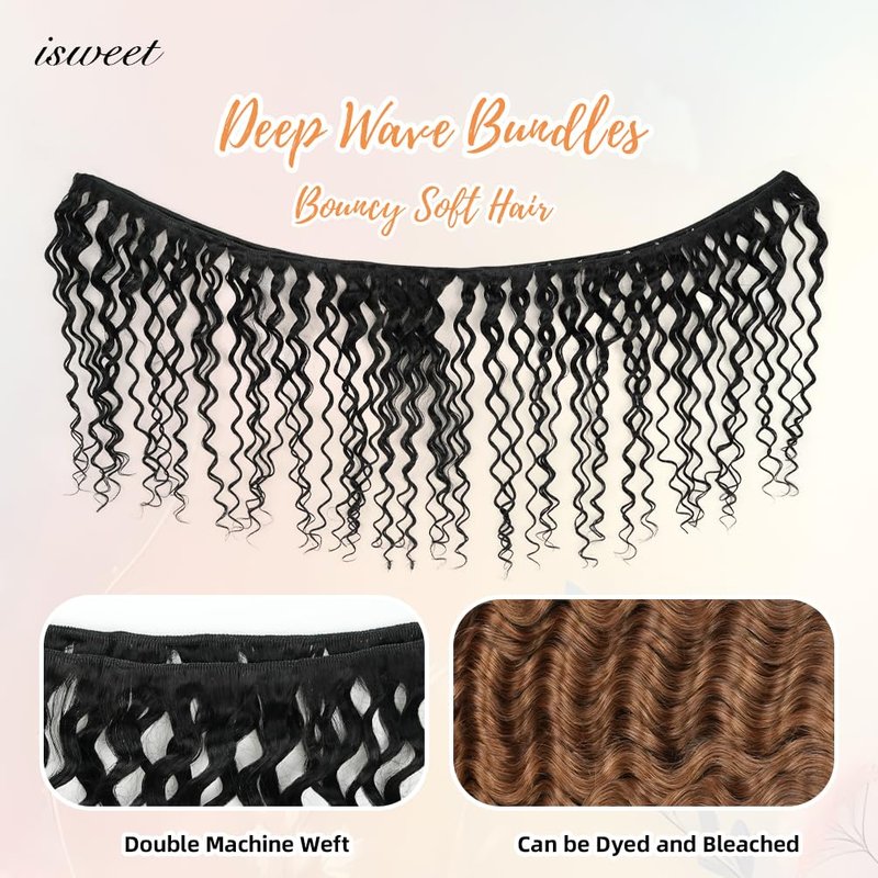 12A Brazilian Deep Wave Human Hair Bundles - 10 Inch 1-Bundles Natural Black | Real Unprocessed Raw 100% Virgin Human Hair Extensions for Black Women, Double Drawn Curly Wet & Wavy Texture