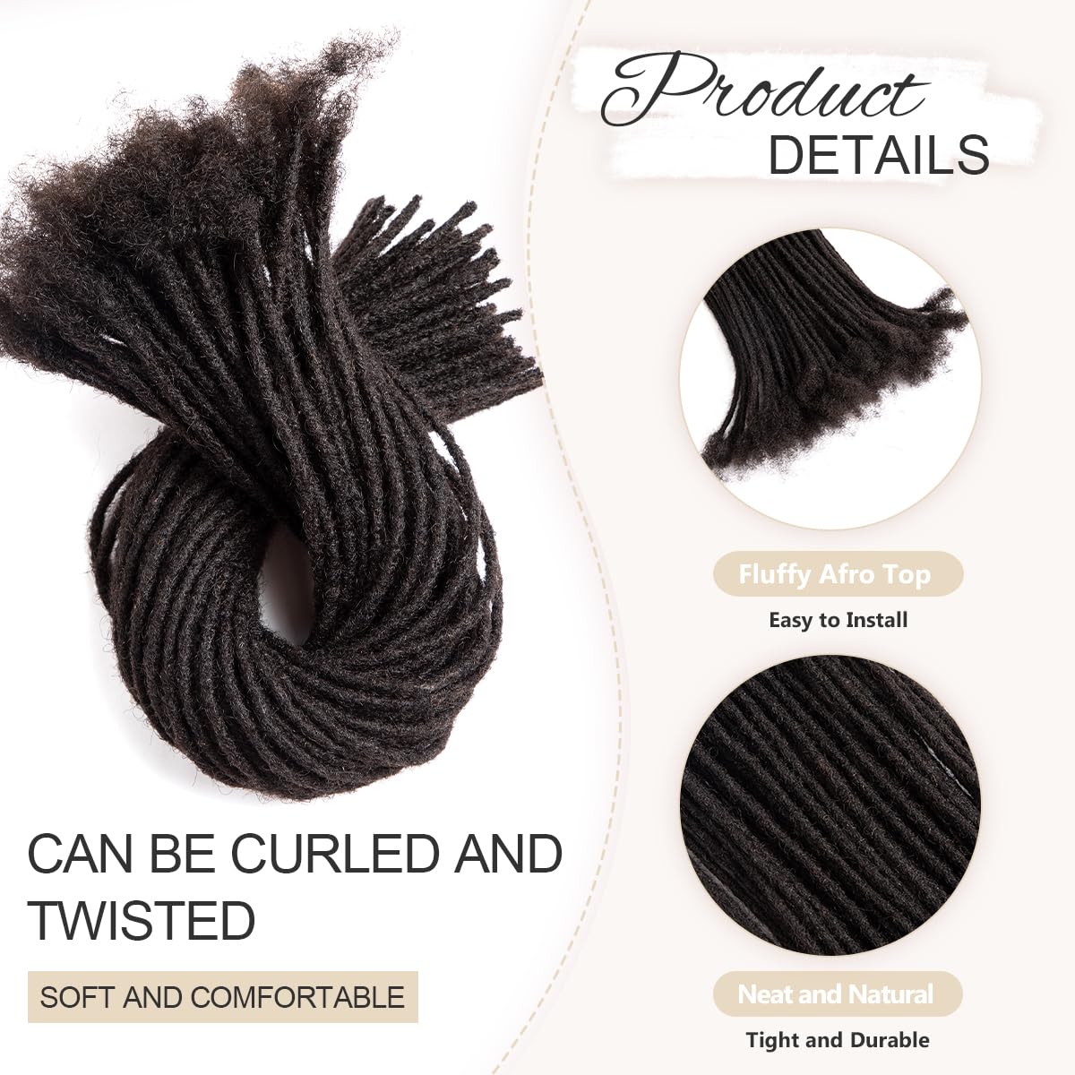 DAIXI 0.2cm & 0.4cm & 0.6cm & 0.8cm Thickness 8 Inch 20 Strands 100% Real Human Hair Dreadlock Extensions for Man/Women Permanent Loc Extensions Bundles Can Be Dyed Bleached Curled and Twisted