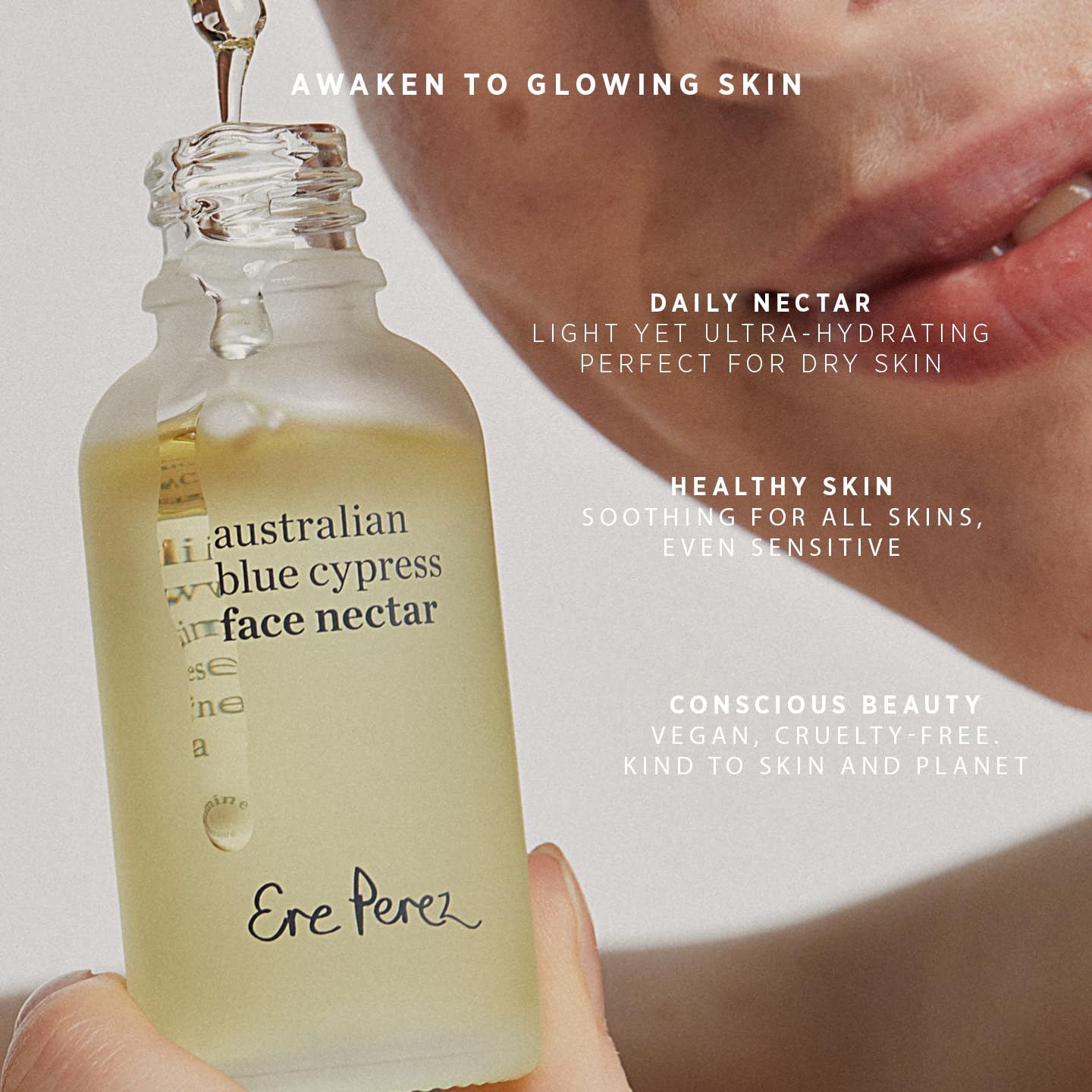 Ere Perez - Natural Australian Blue Cypress Face Nectar | Light, Hydrating, Revitalizing, Calming | Camellia, Frankencense | Vegan, Cruelty-Free, Clean Beauty, Sensitive Skin Safe (1 fl oz | 30 ml)
