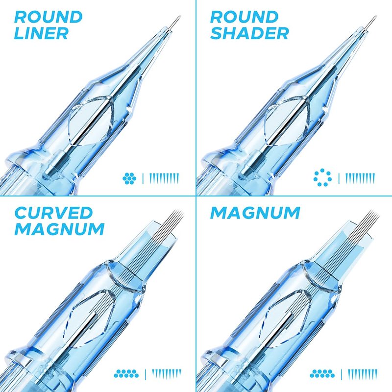 Tattoo Cartridges Needles, 20Pcs Tattoo Needles #12 Standard 14 Round Shader with Membrane Disposable Cartridges Tattoo Needles Long Taper for Permanent Makeup Tattoo Supplies (1214RSL)