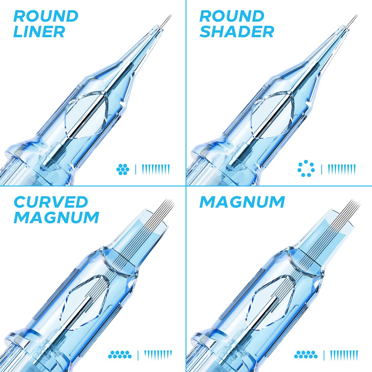 Tattoo Cartridges Needles, 20Pcs Tattoo Needles #12 Standard 14 Round Shader with Membrane Disposable Cartridges Tattoo Needles Long Taper for Permanent Makeup Tattoo Supplies (1214RSL)