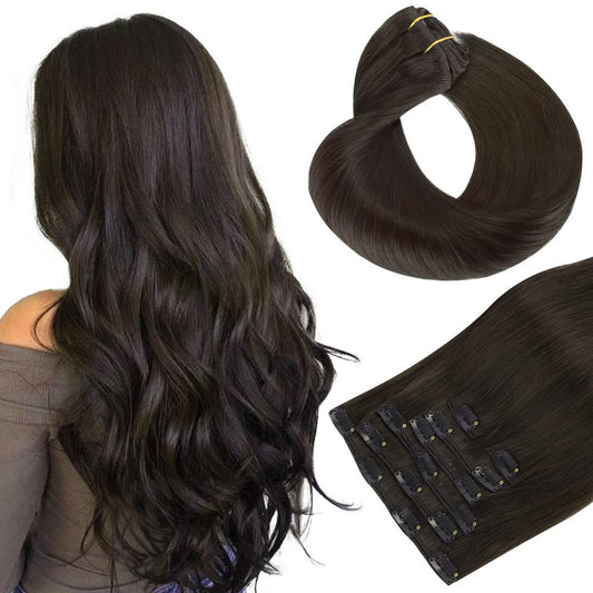 HOTBANANA Human Hair Clip in Hair Extensions, Dark Brown 120g Clip in Hair Extensions Real Human Hair Straight Remy Hair Clip in 18 Inch 7pcs