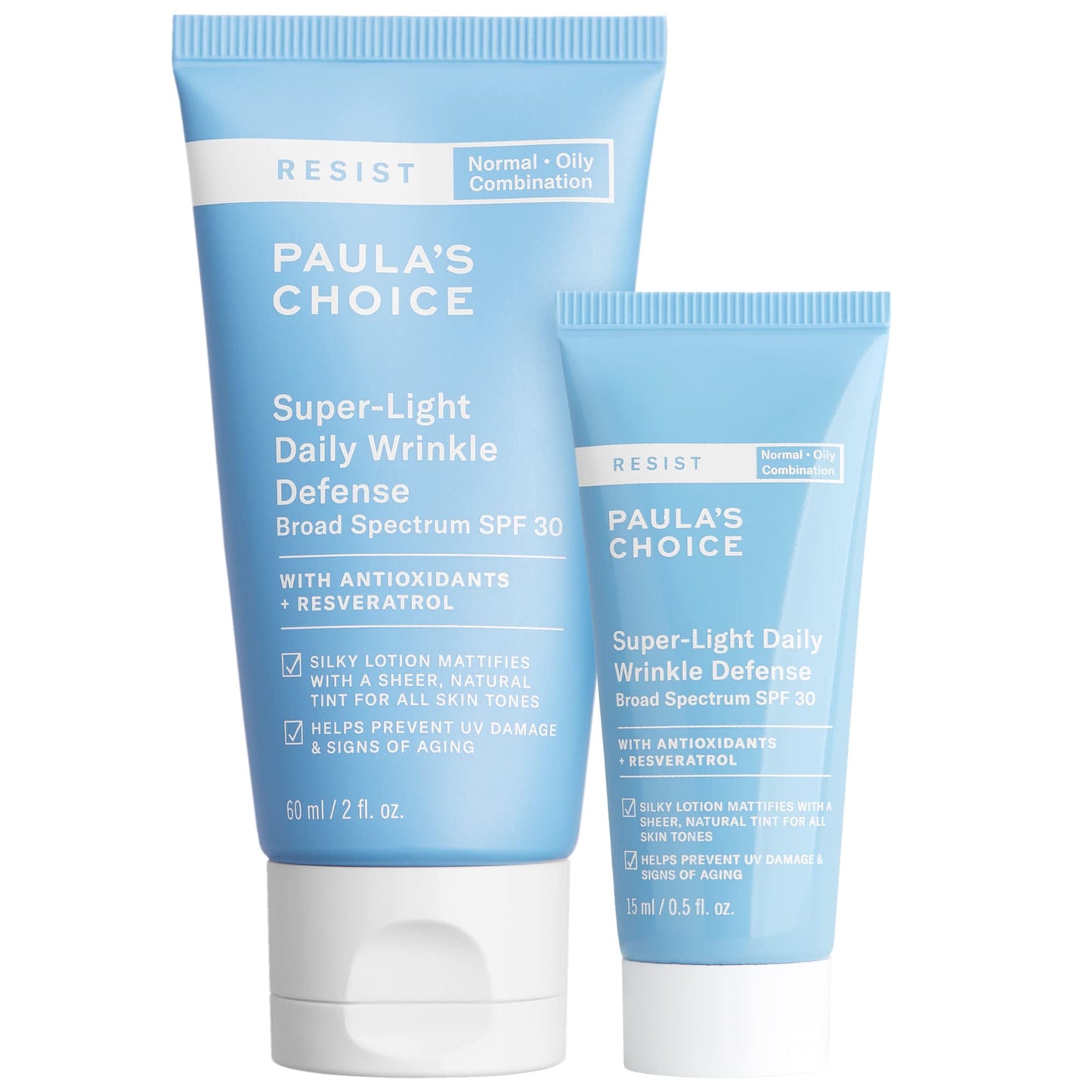 Paula's Choice RESIST Super-Light Daily Wrinkle Defense SPF 30 Duo, Matte Tinted Face Moisturizer, UVA & UVB Protection, Mineral Sunscreen for Oily Skin, Fragrance-Free, Set of 2