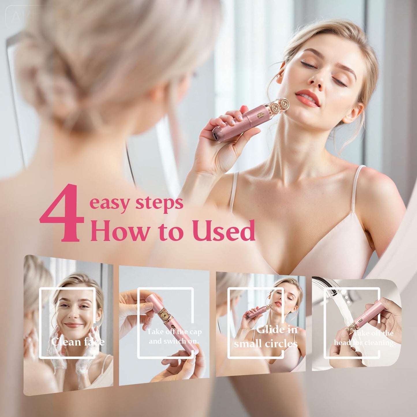 Facial Hair Remover for Women | Dual-Head Face Shaver Electric Hair Removal Device for Face,Lip, Chin | 2 Replacement Heads