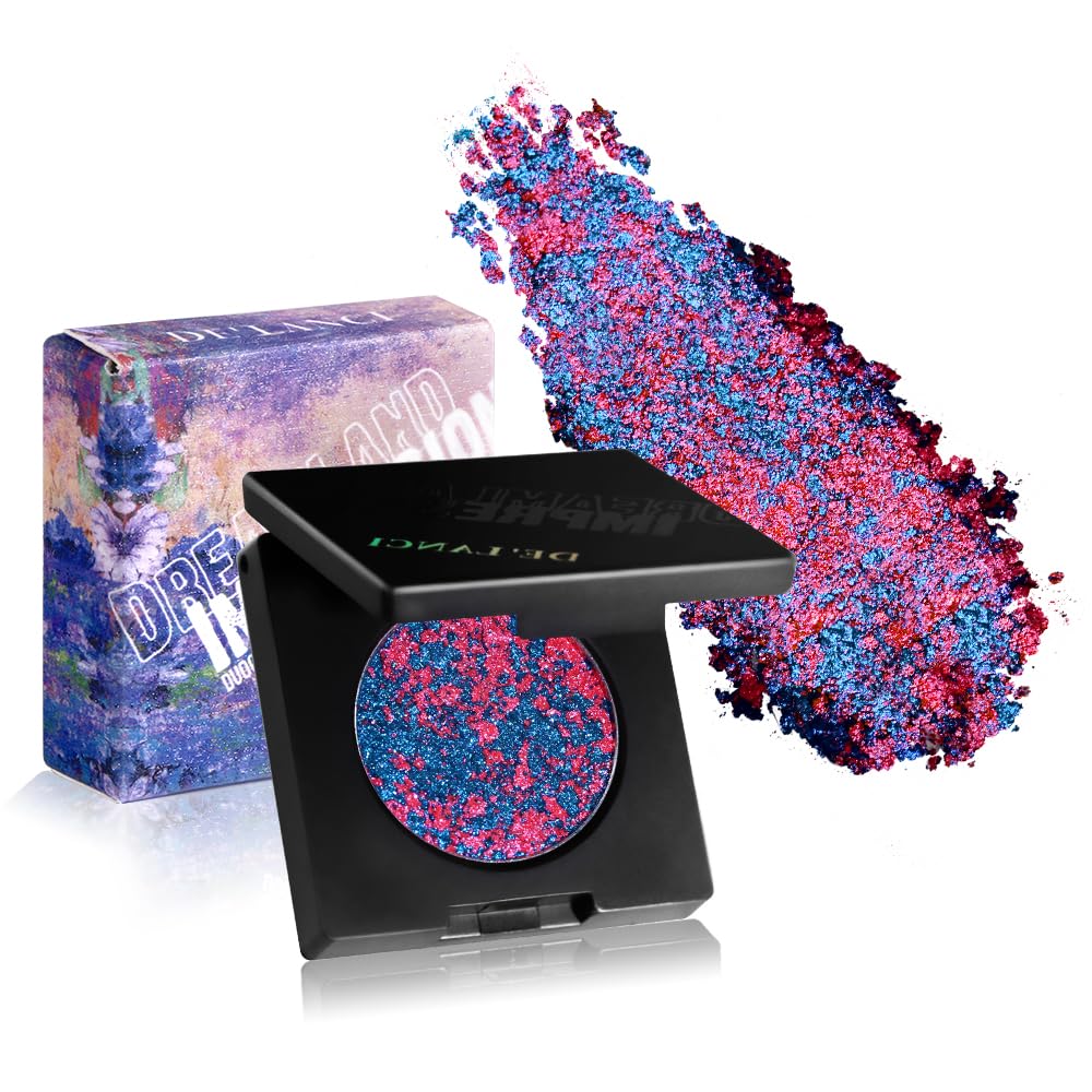 DE'LANCI Multichrome Glitter Eyeshadow, Chrome Purple Blue Eyeshadow Shimmery, Multi-Dimensional, Highly pigmented Blendable Sparkly Glitter Eye Shadow, Single Duo chrome Eye shadow, 02