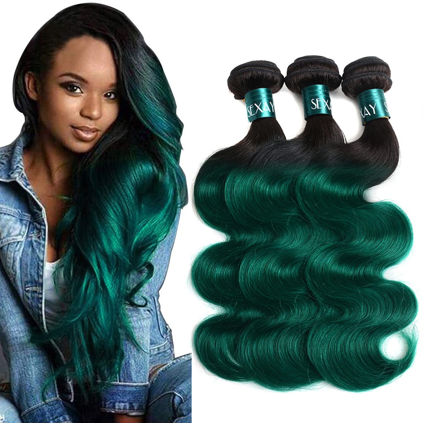 SEXAYHAIR Bule Bundles 16Inch Brazilian 100% Human Hair 1b/Blue 1 Bundle Body Wave, 2 Tone Blue Ombre Virgin Hair 1Bundles Human Hair for Women(16inch blue)