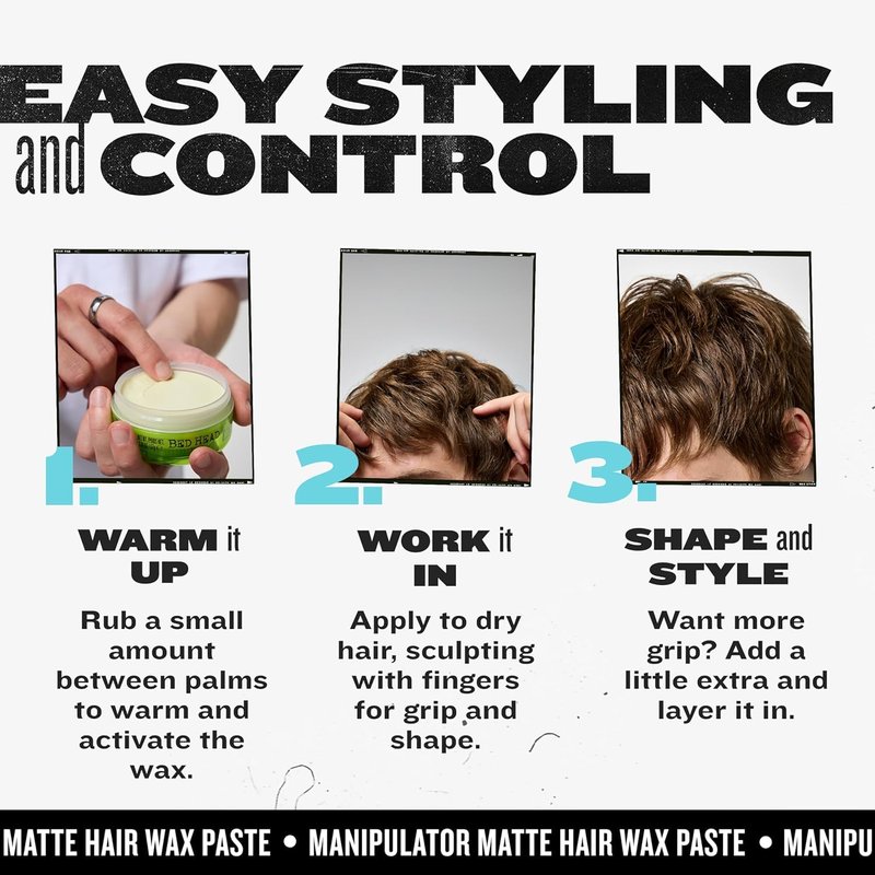 TIGI Bed Head Manipulator Matte Hair Wax, Strong Hold Sculpting and Styling Paste for Short to Medium Hair, 2.01 oz