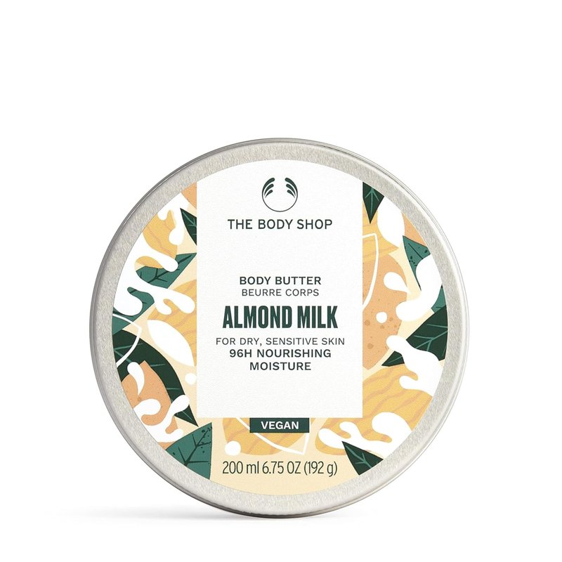 The Body Shop Almond Milk Body Butter, 96H Nourishing Moisture, For Dry, Sensitive Skin, Vegan | 200 mL / 6.75 Oz (192g)
