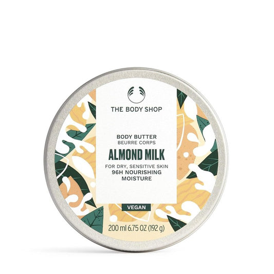 The Body Shop Almond Milk Body Butter, 96H Nourishing Moisture, For Dry, Sensitive Skin, Vegan | 200 mL / 6.75 Oz (192g)
