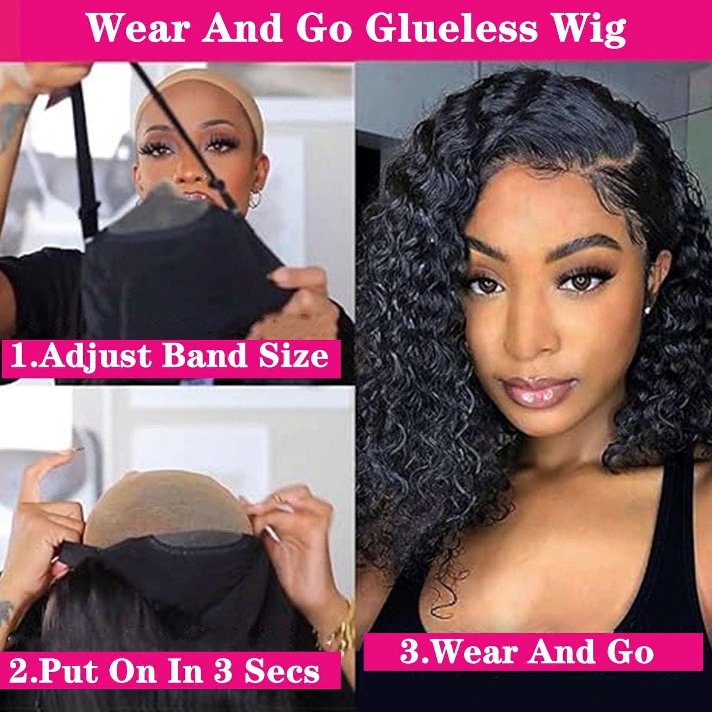 SODLIS Wear and Go Glueless Short Curly Bob Wig Human Hair Pre Cut 13x4 Deep Curly Lace Front Wigs Human Hair Pre Plucked Glueless Bob Wigs For Black Women Natural Hairline 150% Density（8 Inch）