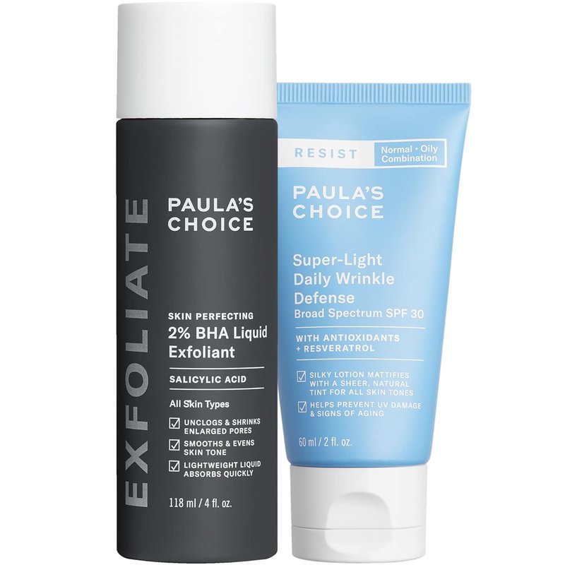 Paula's Choice 2% BHA Liquid Exfoliant & SPF 30 Daily Wrinkle Defense - Salicylic Acid for Enlarged Pores & Blackheads | Set of 2