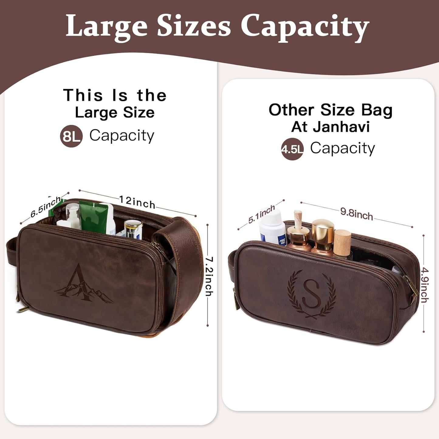 Personalized Toiletry Bag for Men - Custom Initials & Mountain Design | Dark Brown Travel Essentials