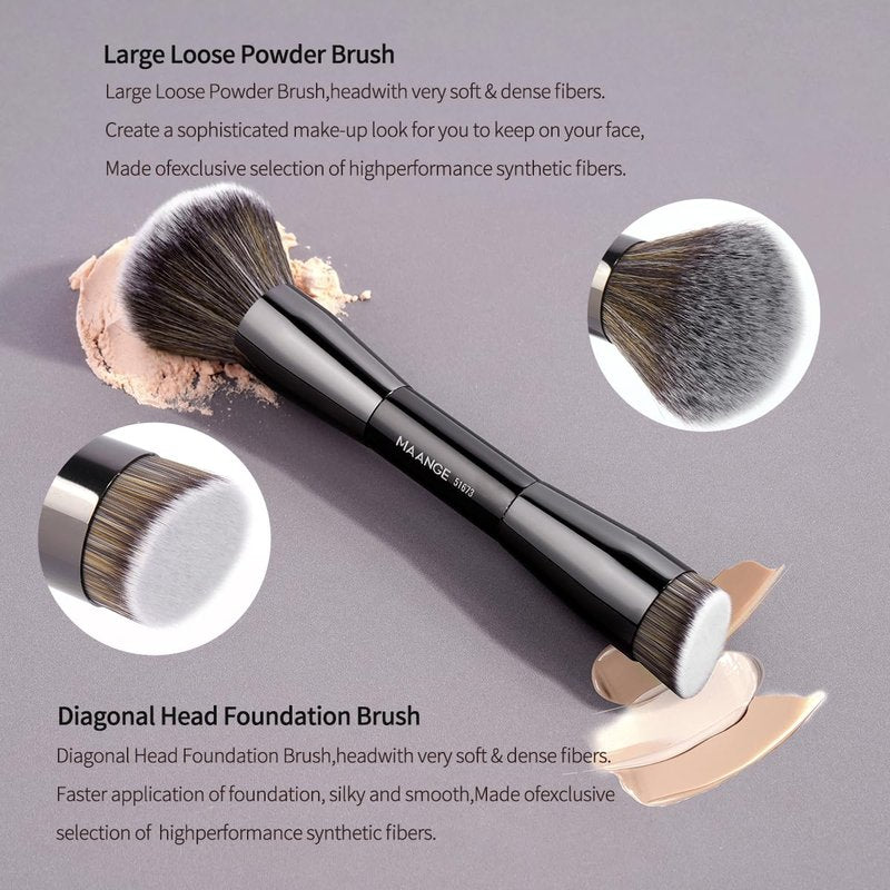 20 PCS Makeup Brush Set - Double-Ended Kabuki & Foundation Brushes | Blending Tools with Bag (Black)