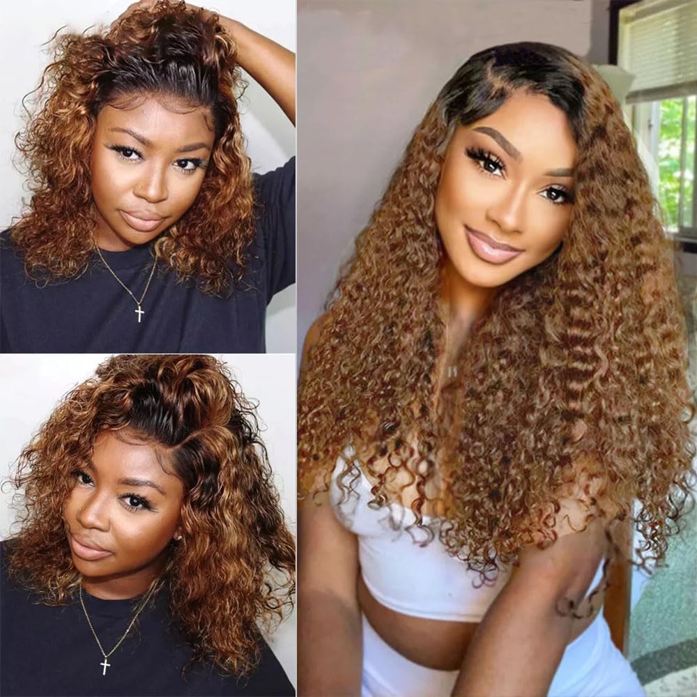 1B/30 Human Hair Bundles Ombre Deep Wave Bundles Human Hair Brown Bundle 8 10 12 Double Weft Unprocessed Brazilian Remy Hair Extensions Ombre Deep Curly Bundle 300G
