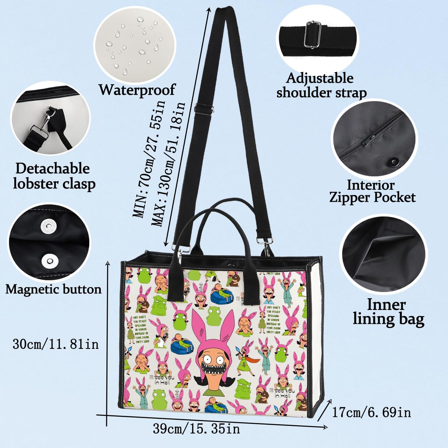 LEVLO Louis Cosmetic Bag Belcher Fans Gift Bob Family Zipper Pouch Bag Louis Cartoon TV Show Merchandise (I'll See You LT)