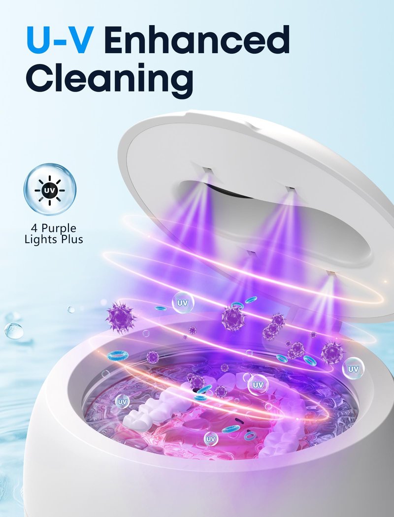 BEESHOP Professional Ultrasonic Cleaner – 45kHz Jewelry Cleaning Pod, Ultrasonic Cleaner for All Jewelry, Eyeglasses, Watches, Dentures, Retainers & More (White)