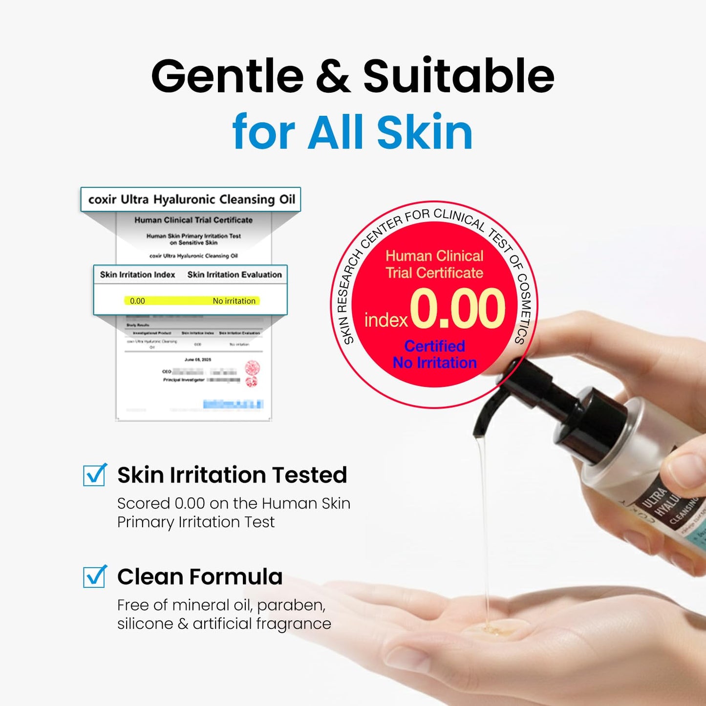 coxir Ultra Hyaluronic Cleansing Oil - Hydrating Korean Oil Cleanser & Makeup Remover for Face, Gentle Fragrance-Free Formula for Dry&Sensitive Skin, Non-Comedogenic [150ml / 5.07 fl.oz]